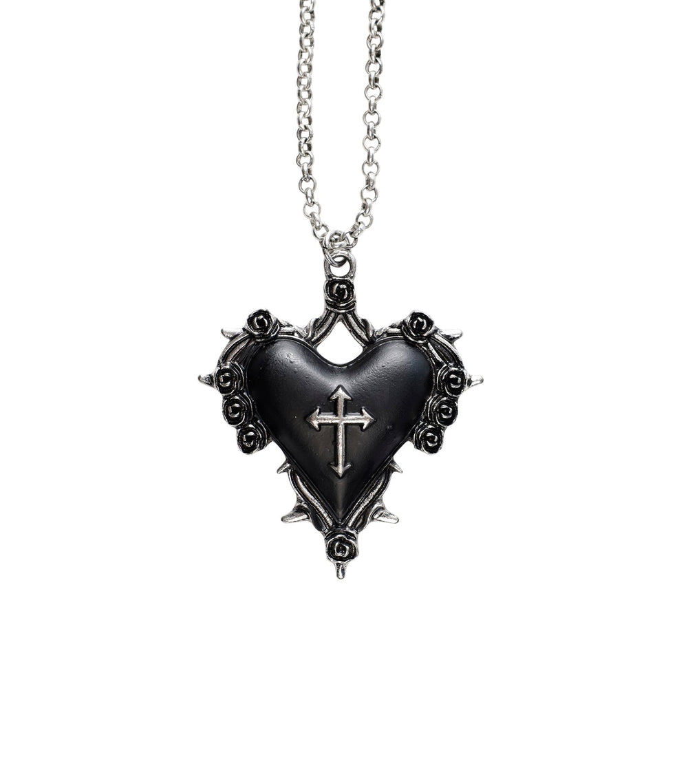 Spiked Heart w/ Cross Design, Silver/Black (2E) – EXOSHOP